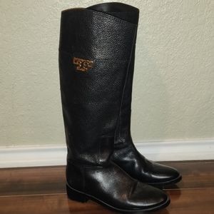 Tory Burch "Joanna" Leather Riding Boots Black Size 7.5